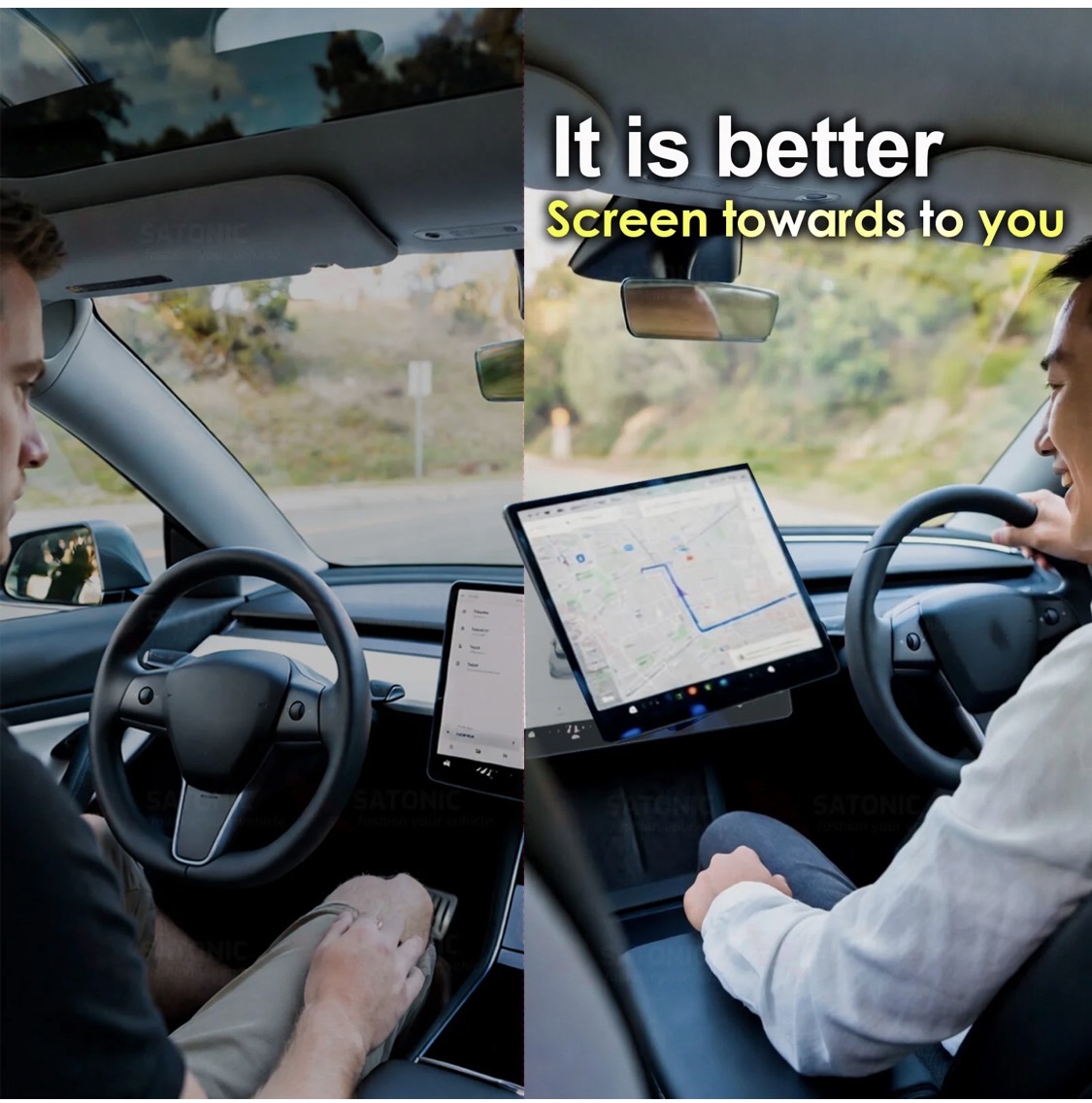 SATONIC V2 Pro screen angled towards the driver and passenger