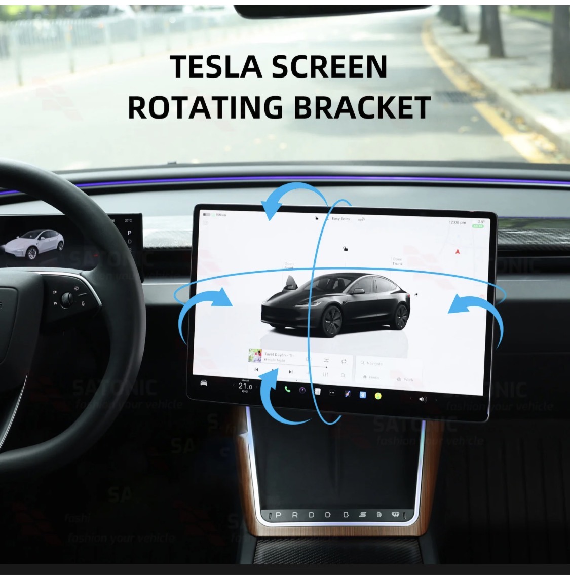 Tesla screen and swivel mount in the centre of the dashboard